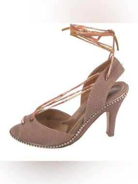 Marni Vintage Raffia Lace-Up Peep Toe Designer Heels